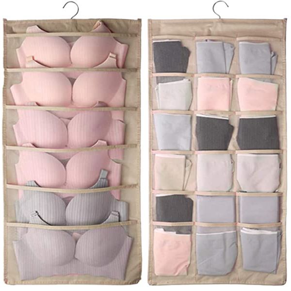 Вешалка для хранения аксессуаров и нижнего белья - органайзер для шкафа 6+18 ячеек, двусторонняя, бежевый
