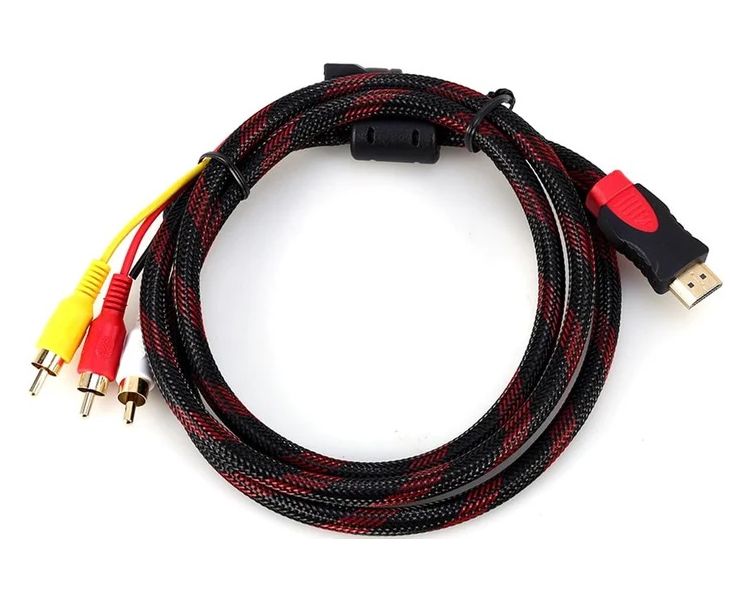 Кабель - переходник HDMI - 3x RCA (AV белый-красный-желтый), 1,5 метра, в оплетке
