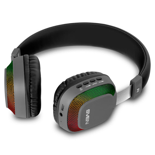 Беспроводные Bluetooth наушники с микрофоном и RGB-подсветкой SVEN AP-B510MV, регул. громк., черно-серый