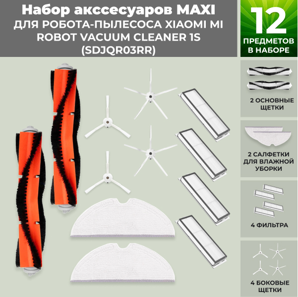 Набор аксессуаров Maxi для робота-пылесоса Xiaomi Mi Robot Vacuum Cleaner 1S (SDJQR03RR), белые боковые щетки