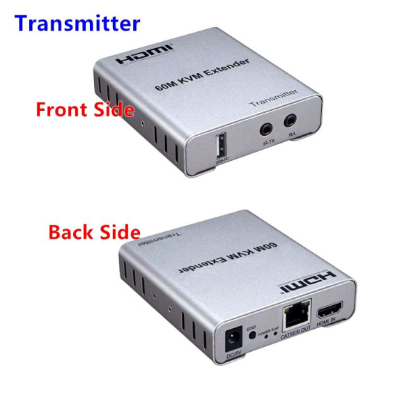 Адаптер - KVM-удлинитель HDMI по витой паре RJ45 UTP (LAN) до 60 метров, FullHD 1080p, комплект, черный
