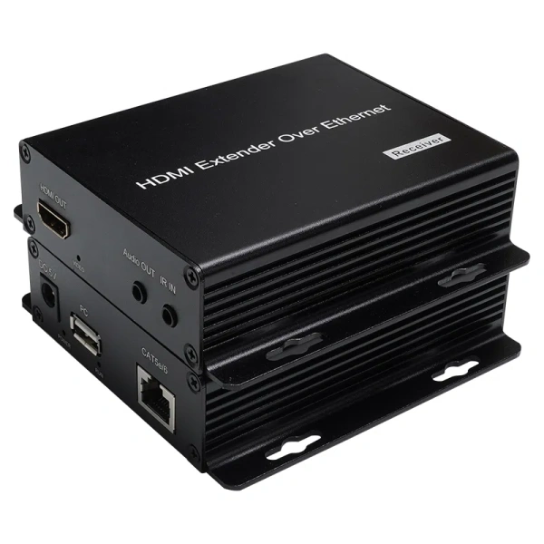 KVM IP-удлинитель HDMI USB по витой паре RJ45 UTP (LAN) до 200 метров UltraHD 4K, поддержка IP, комплект, черный