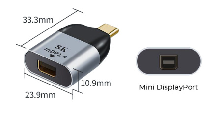 Адаптер - переходник USB3.1 Type-С - Mini DisplayPort 8K, mini, серебро