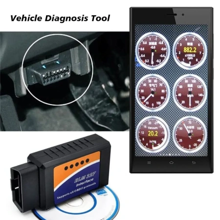 Автосканер ELM327 OBD2 v1.5 - aдаптер OBDII ver1.5, Bluetooth v5.1, с индикацией работы, черный