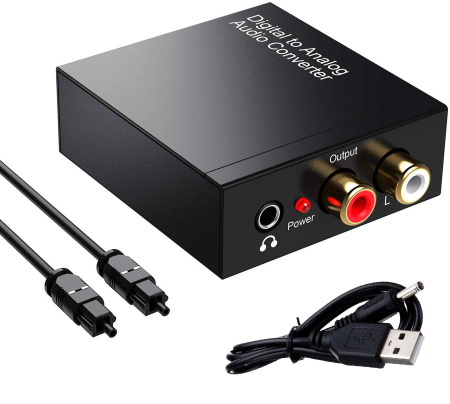 Адаптер - переходник, аудио-преобразователь с оптики (Toslink/SPDIF) на jack 3.5mm (AUX) и RCA, черный