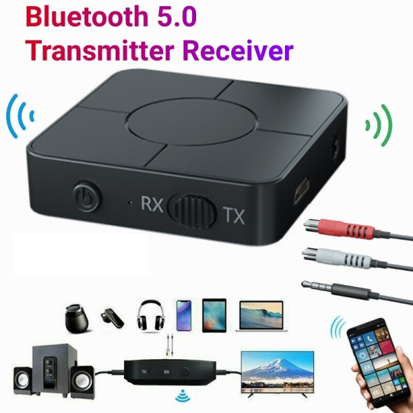 Беспроводной аудио адаптер Bluetooth v5.0 RX/TX приемник-передатчик KN326, громкая связь, черный