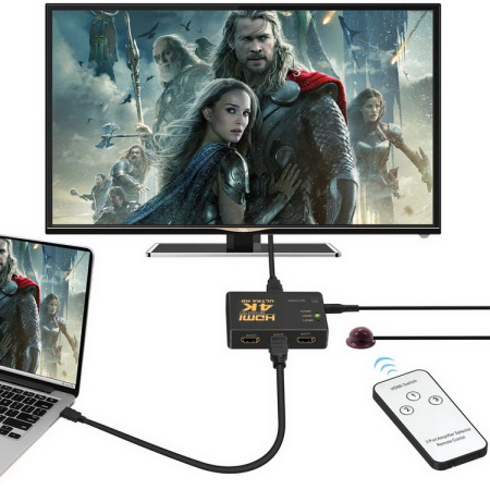Адаптер - переключатель - свитч 3×1 HDMI, UltraHD 4K 3D, пульт, внешний ИК-датчик, активный, черный
