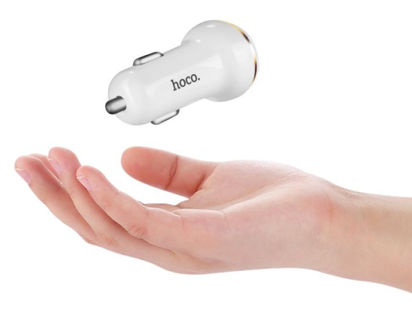 Автомобильное зарядное устройство USB HOCO Z1 с кабелем Lightning, 2.1A, 2 USB, белый