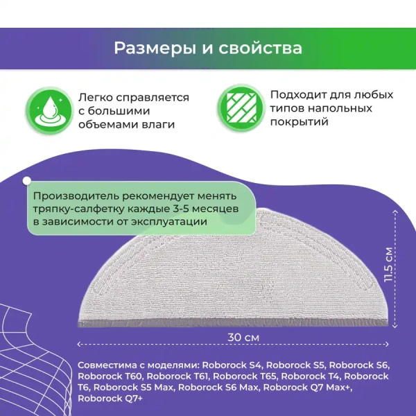 Салфетка (тряпка) - многоразовая микрофибра для робота-пылесоса Dreame Robot Vacuum D9 Pro