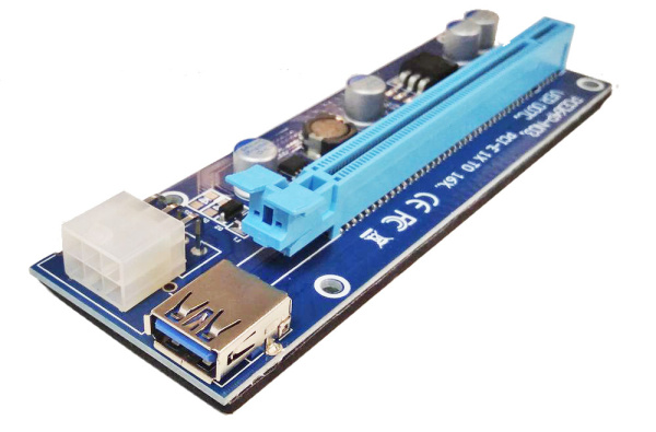 Адаптер - райзер USB3.0 PCI-E 1X на 16X, 6pin, (ver.007C)