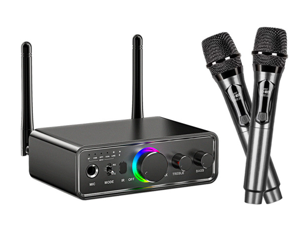 Караоке-система Аудио адаптер Hi-Fi M18, беспроводной микрофон DM-682, комплект: 2 микрофона + приемник