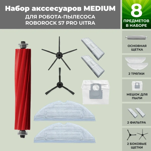 Набор аксессуаров Medium для робота-пылесоса Roborock S7 Pro UItra, черные боковые щетки