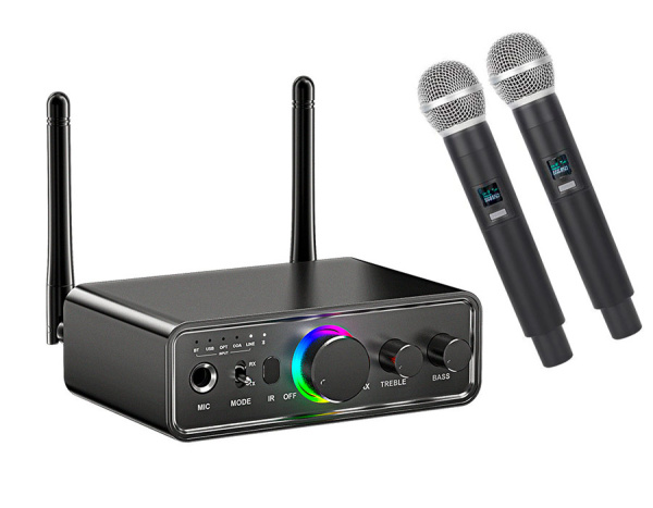 Караоке-система Аудио адаптер Hi-Fi M18, беспроводной микрофон SM-52, комплект: 2 микрофона + приемник