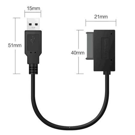 Адаптер - переходник - кабель SATA 6+7 pin - USB2.0 для DVD-привода ноутбука, черный