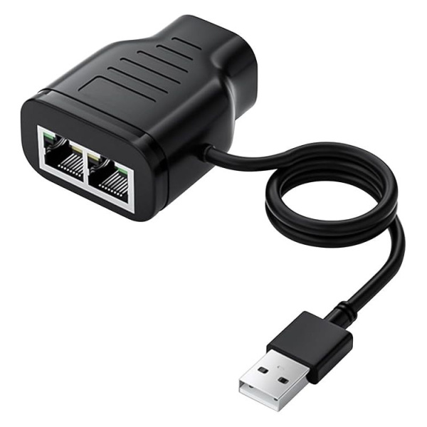 Cплиттер - разветвитель 1×2 RJ45 100 Мбит/с, активный, черный