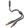 Кабель - соединитель jack 3.5mm (AUX) и jack 3.5mm (MIC) на jack 3.5mm (AUX+MIC), папа-мама, 0,25 метра, черный