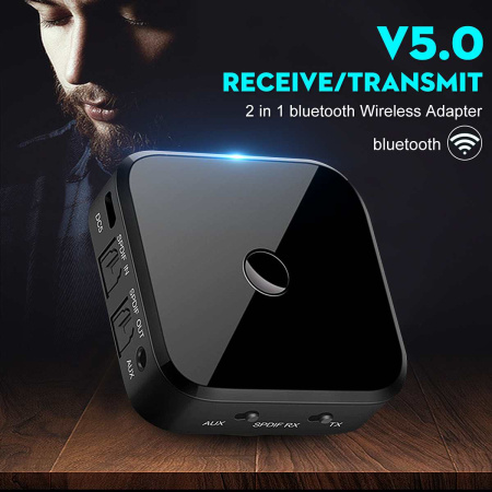 Универсальный аудио адаптер RX/TX Bluetooth v5.0 - оптика (Toslink/SPDIF) - jack 3.5mm (AUX), TX16, черный