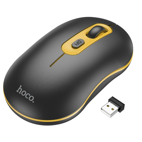 Мышь беспроводная HOCO GM21, 2,4G, 1600dpi, черно-желтый