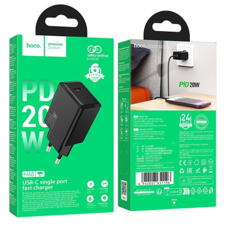 Зарядное устройство сетевое - блок питания HOCO N68, USB Type-C PD20W, черный