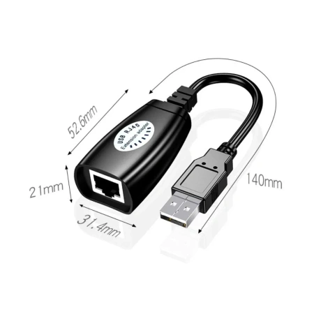 Адаптер - USB удлинитель по сетевому кабелю RJ45 до 50 метров для клавиатуры, мышки, камеры, принтера, комплект, черный