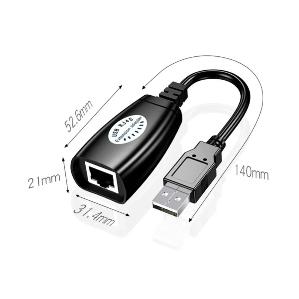 Адаптер - USB удлинитель по сетевому кабелю RJ45 до 50 метров для клавиатуры, мышки, камеры, принтера, комплект, черный