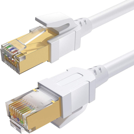 Сетевой кабель RJ45 - витая пара - патчкорд SFTP CAT-8 40 Гбит/с POE, бескислородная медь, двойное экранирование, 26 AWG, 1.5 метра, белый