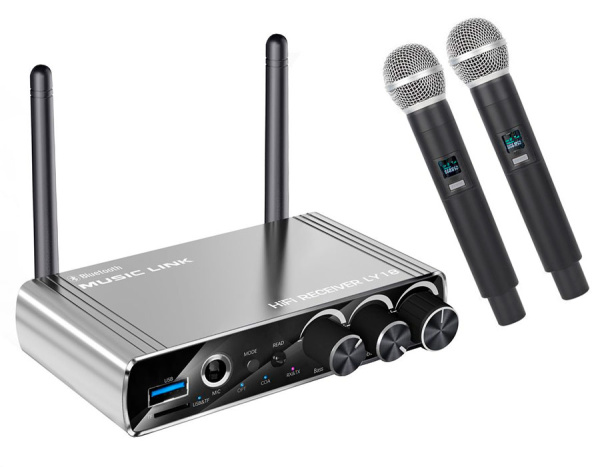 Караоке-система Аудио адаптер Hi-Fi LY18, беспроводной микрофон SM-52, комплект: 2 микрофона + приемник