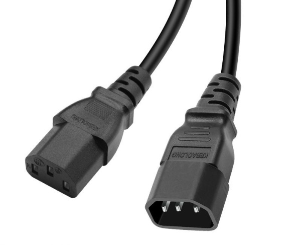 Кабель питания трехконтактный С13-С14, 1 метр, черный