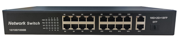 Сетевой хаб LAN - коммутатор - свитч-разветвитель на 16+2 RJ45 порта + SFP порт, 10/100/1000 Мбит/с