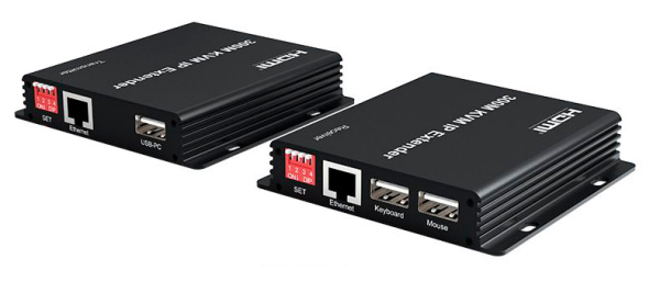 KVM IP-удлинитель HDMI USB по витой паре RJ45 UTP (LAN) до 300 метров, FullHD 1080p, EDID, комплект, черный