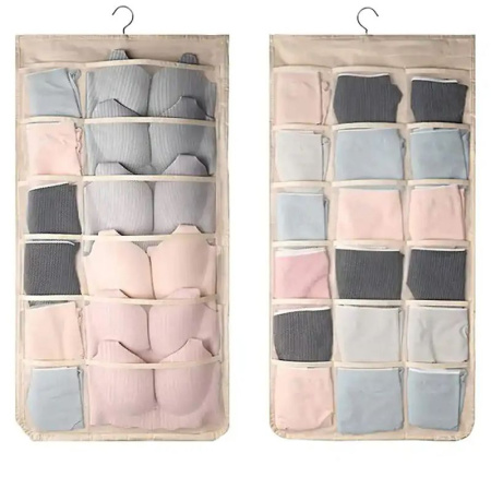 Вешалка для хранения аксессуаров и нижнего белья - органайзер для шкафа 12+18 ячеек, двусторонняя, бежевый
