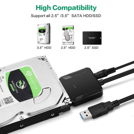 Адаптер - переходник - кабель SATA - USB3.0 для жесткого диска SSD/HDD 2.5″/3.5″ с разъемом питания, ver.01, черный