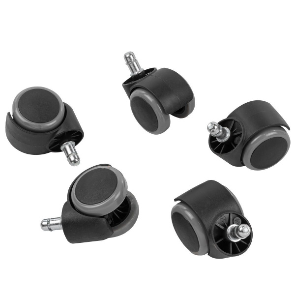 Мебельные прорезиненные колеса (Комплект 5шт.) для кресла на резьбе D11 (11*22 мм) / полиуретановые ролики для офисного стула