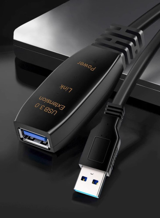 Кабель с усилителем-репитером USB3.0, папа-мама, 30 метров, черный