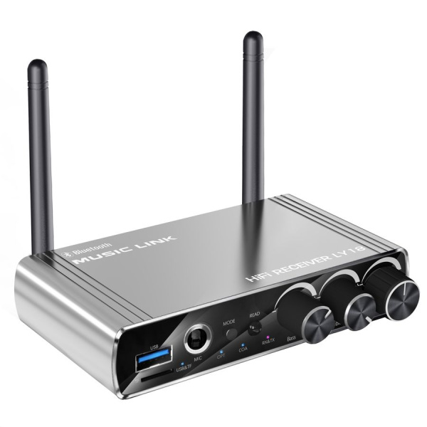 Аудио адаптер Hi-Fi LY18 Bluetooth v5.4 (TX/RX) / оптика (Toslink/SPDIF) / AUX 3.5мм / RCA / USB / картридер TF / функция караоке (MIC 6,35мм), регулировка звука и тембра, пульт ДУ