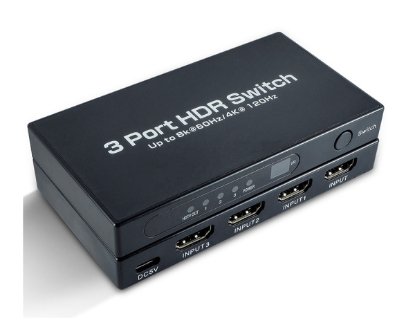 Адаптер - переключатель - свитч 3×1 HDMI 2.1 UltraHD 8K 60Гц, HDCP 2.3, пульт ДУ, активный, черный