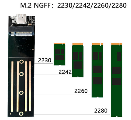 Внешний корпус - бокс для жесткого диска SSD M.2 NGFF - USB-C/USB-A, алюминий, черный