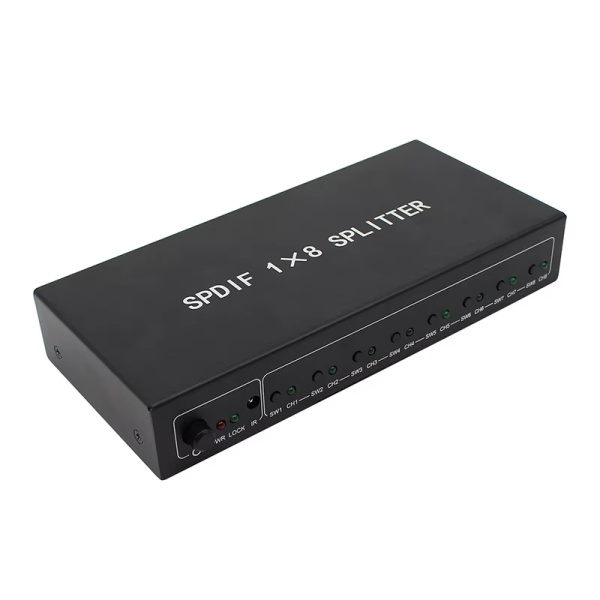 Цифровой аудио разветвитель - сплиттер 1x8 оптический (Toslink/SPDIF), активный, черный