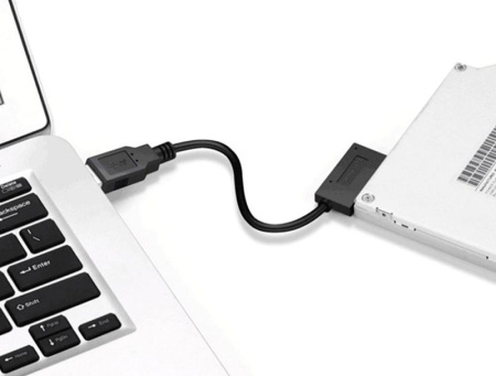 Адаптер - переходник - кабель SATA 6+7 pin - USB2.0 для DVD-привода ноутбука, черный