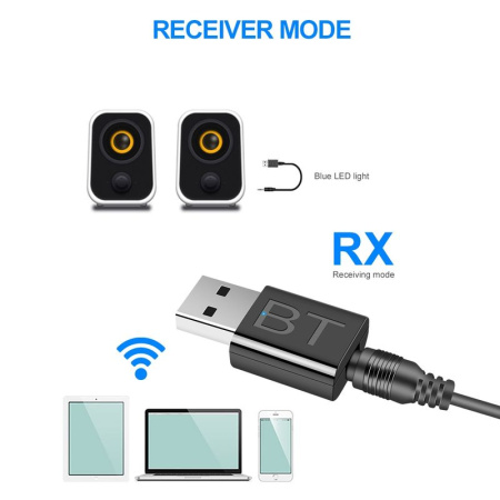 Беспроводной аудио адаптер Bluetooth 5.0 RX/TX, черный