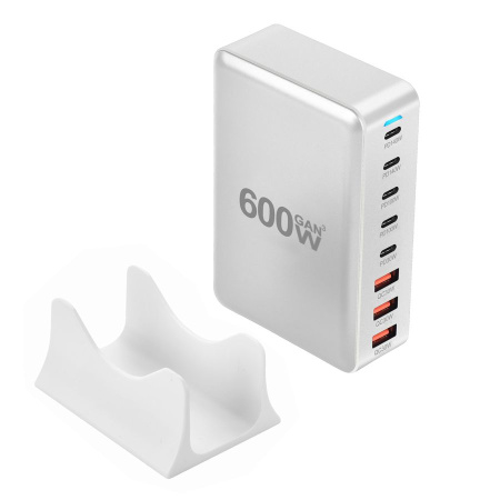 Настольное зарядное устройство - зарядная станция на 8 портов 600W USB-C / USB mod. 1006P200WW, быстрая зарядка, пластик, белый