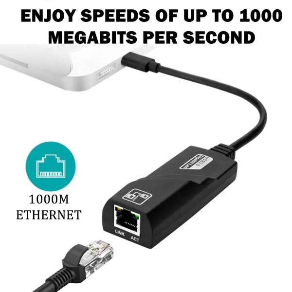 Адаптер - переходник USB3.1 Type-C - RJ45 (LAN) до 1000 Мбит/с, черный