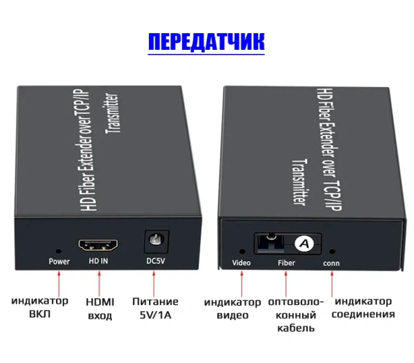 Удлинитель сигнала HDMI по оптоволоконному кабелю SC до 3км, FullHD 1080p, поддержка TCP/IP, комплект