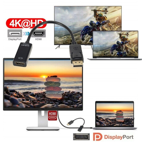 Адаптер - переходник DisplayPort - HDMI 4K, черный
