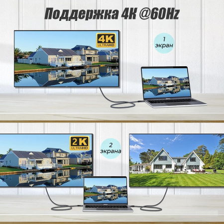 Кабель USB3.2 Type-C чип E-Marker, 4K 60Гц, PD 240W (48V/5A), 20 Гбит/с, экранирование, оплетка, 0.5 метров