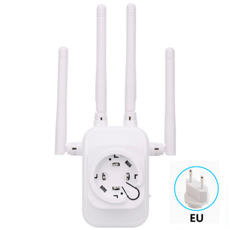 Адаптер - репитер, повторитель, усилитель Wi-Fi сигнала ver.03, до 300 Мбит/с, 4 антенны, белый