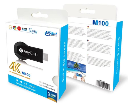 Адаптер - донгл - HDMI WiFi-приемник Anycast M100 4K для подключения смартфона к телевизору, двухдиапазонный - 2.4/5GHz, черный