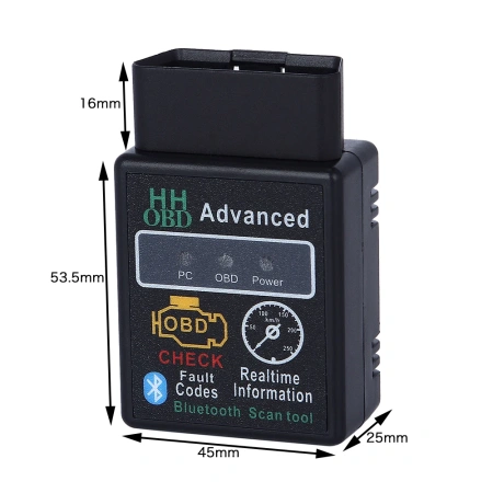 Автосканер ELM327 OBD2 v2.1 - aдаптер OBDII ver2.1, Bluetooth v5.1, с индикацией работы, черный