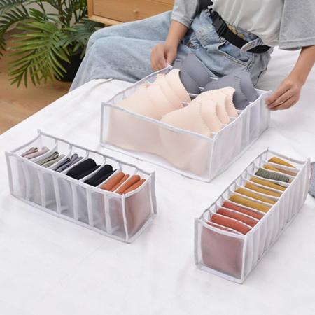 Органайзер для шкафа или комода - коробки для хранения одежды (нижнего белья, вещей), набор 3 предмета, белый