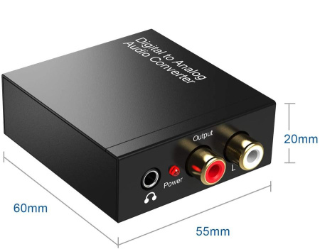 Адаптер - переходник, аудио-преобразователь с оптики (Toslink/SPDIF) на jack 3.5mm (AUX) и RCA, черный